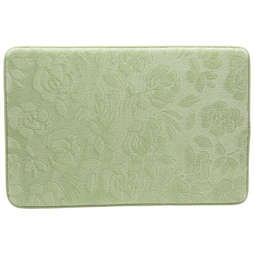 Smart Home Rose Embossed Mint Green Non Slip Memory Foam Comfort Bath Mat